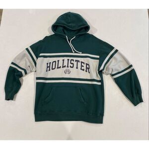 Hollister Colorblock Hoodie Green White Logo Pullover Sweatshirt Size S